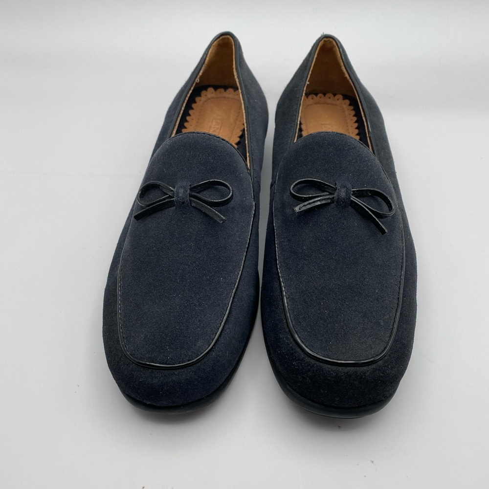 Lands' End Navy Blue Suede Leather Bow Loafers Size 7B